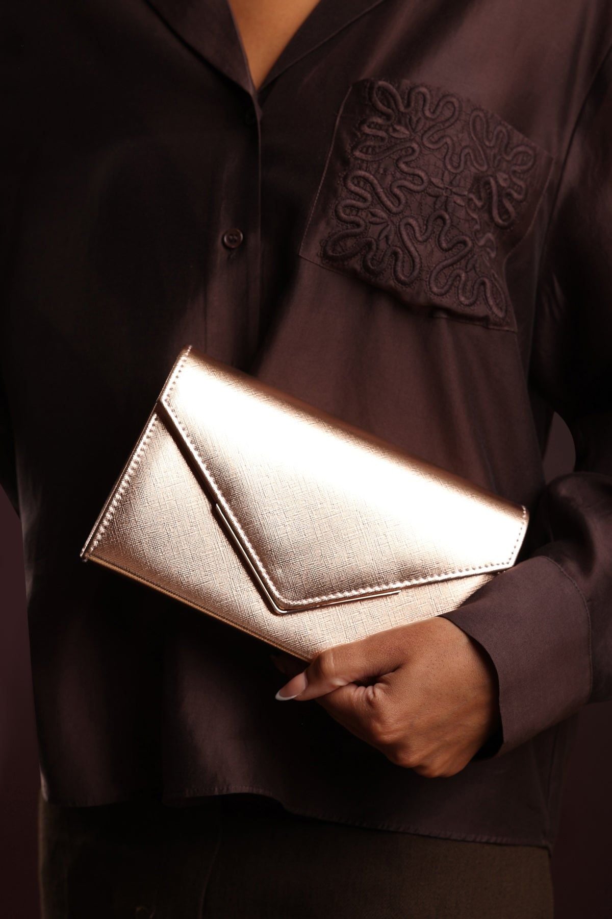 Where's That From 'Linen' Metallic Faux Leather Clutch Bag image 1