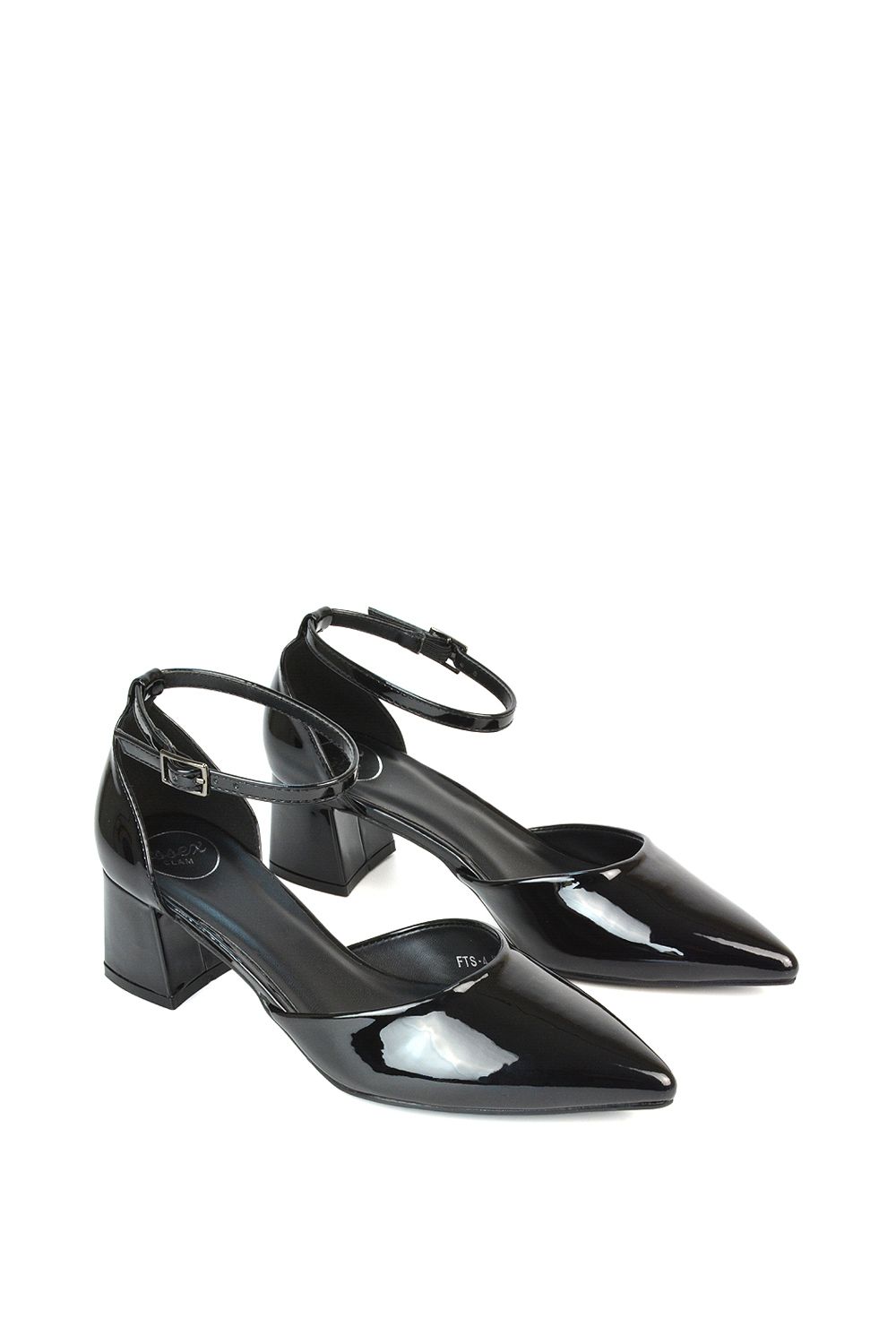 XY London 'Evie' Low Block Heel Pointed Toe Ankle Strap Court Shoes image 6