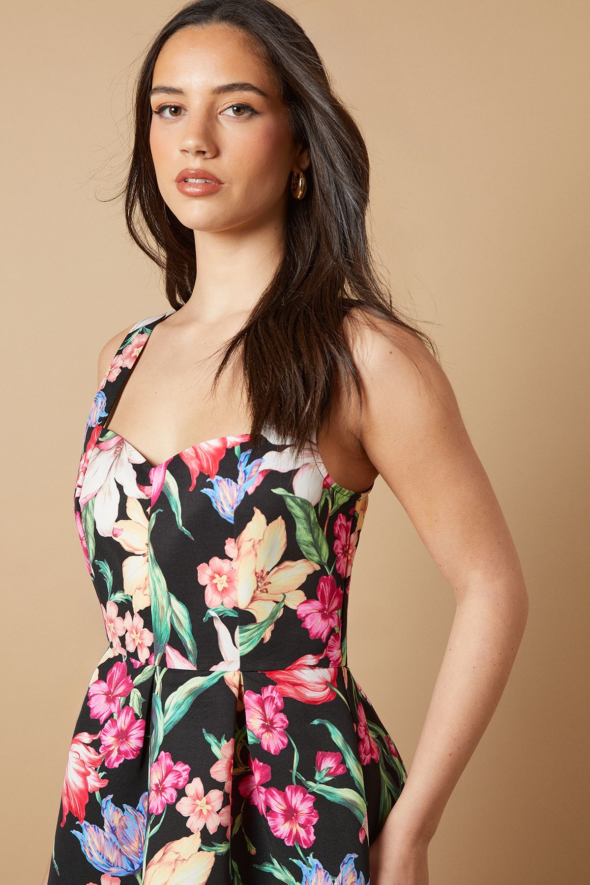 Oasis Occasion Floral Strappy Twill Midi Dress Black image 3