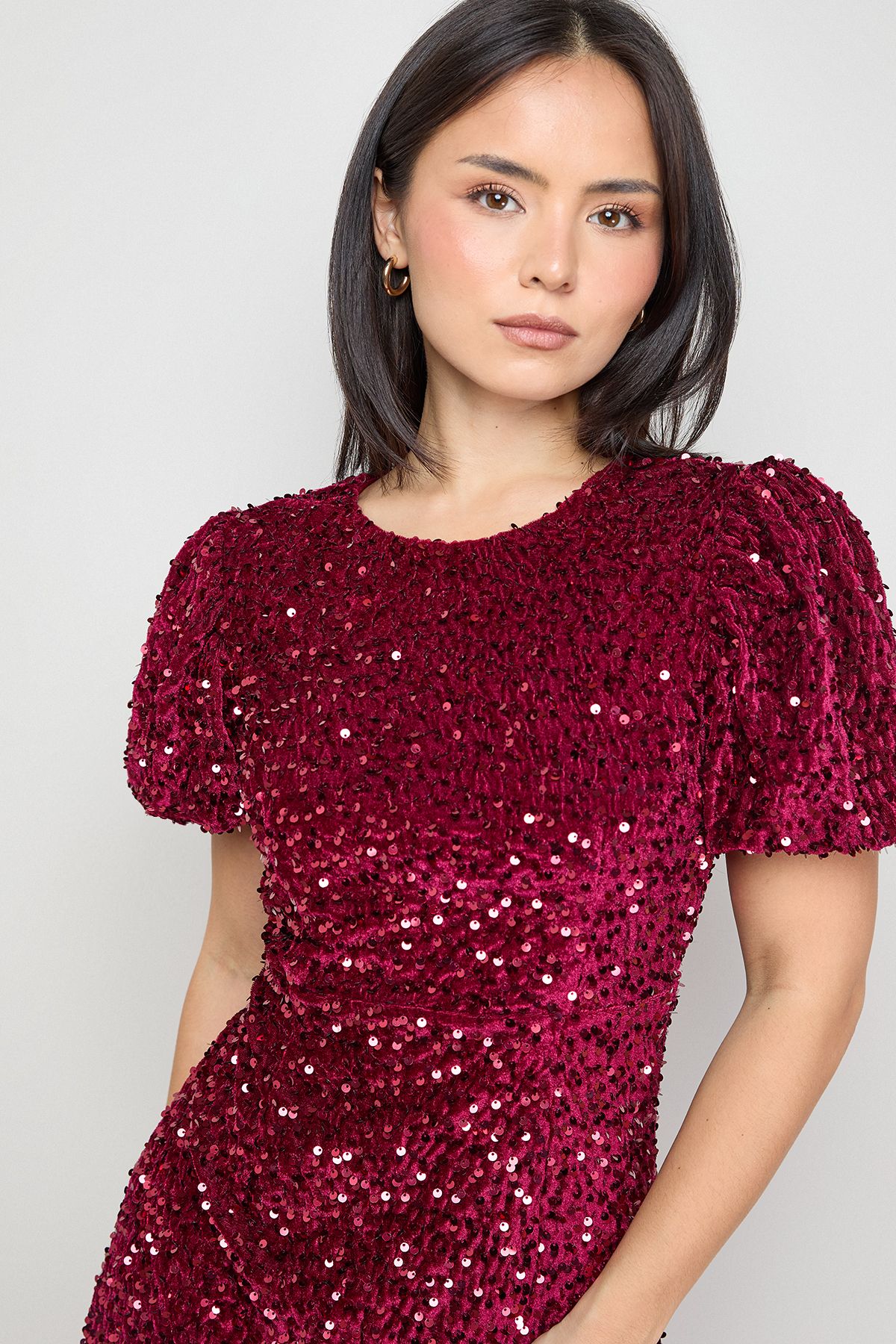 Oasis Petite Occasion Puff Sleeve Sequin Mini Dress Red image 2