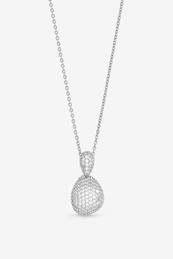 Jon Richard Rhodium Plated and Cubic Zirconia Drop Dome Pendant - Gift Box