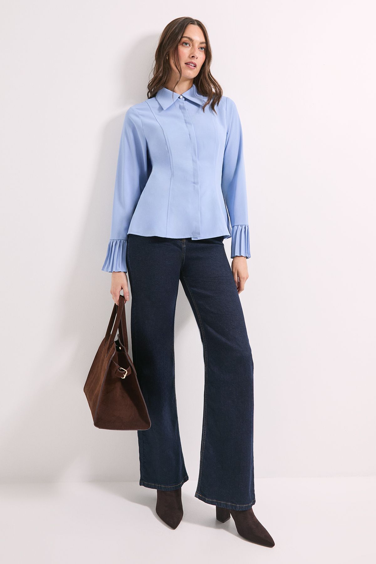 Principles Light Blue Pleated Cuff Detail Peplum Shirt Light Blue image 2