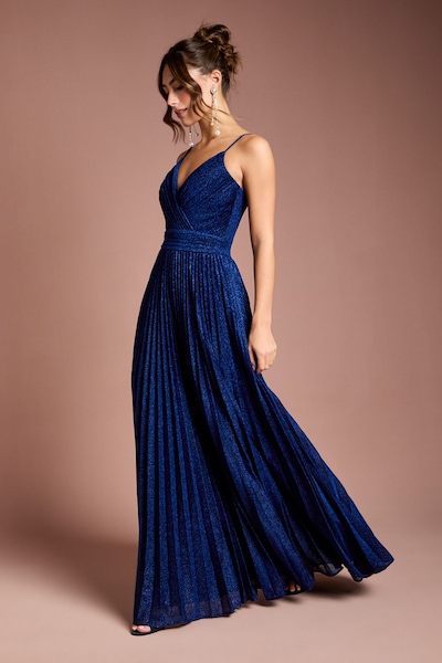 Coast V neck Cami Shimmer Pleated Maxi Dress Navy