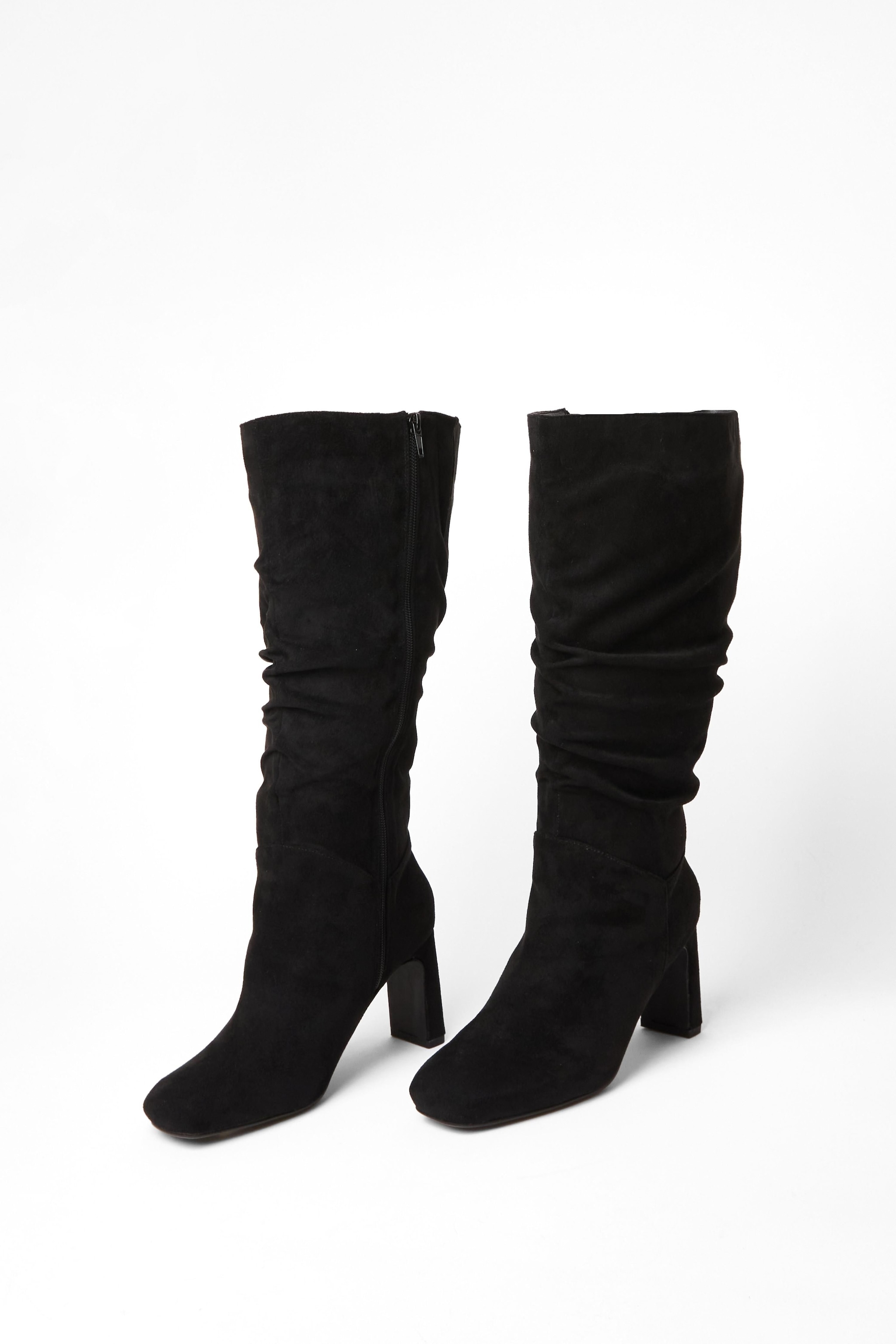 Quiz Black Wide Fit Faux Suede Heeled Boot image 2