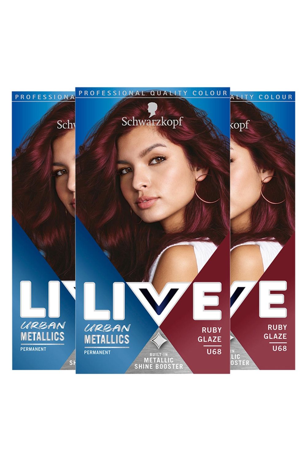 Schwarzkopf Live Intense Urban 'Hair Dye' U68 Ruby Glaze 3 Pack image 1