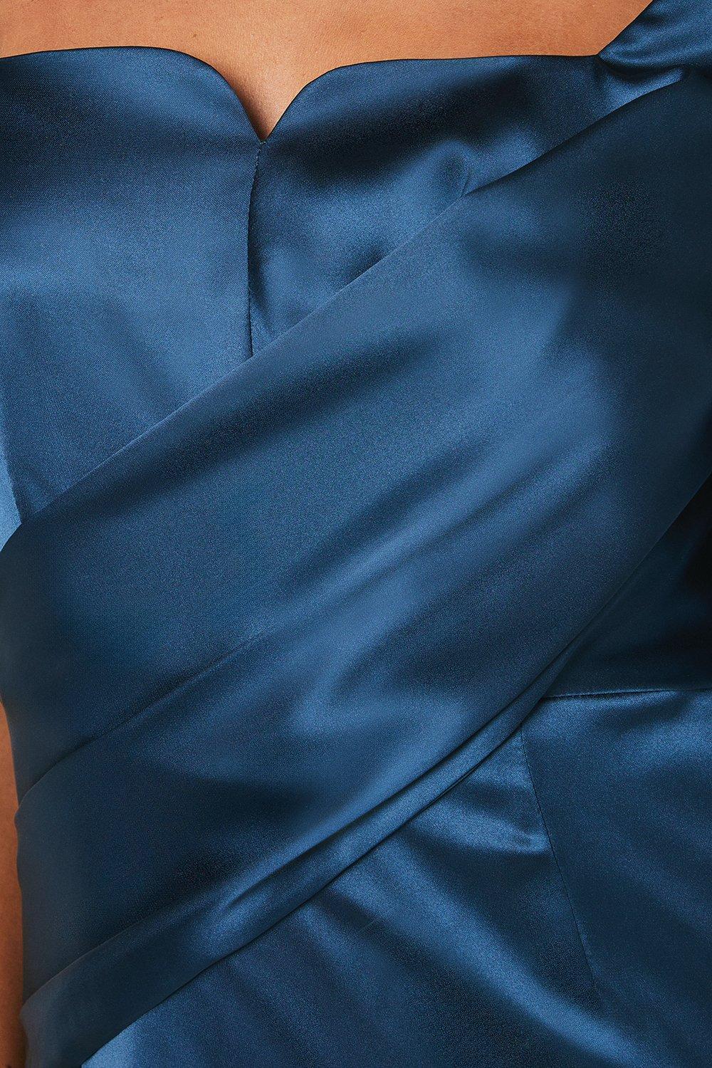 Coast Satin Wrap Waist Flutter Sleeve Midi Wedding Guest Dress Washed Indigo image 5