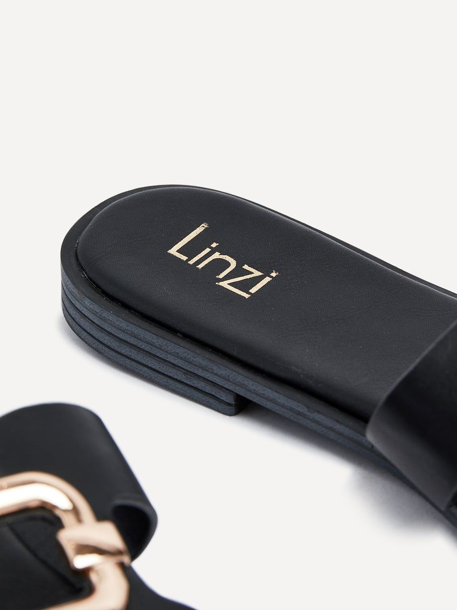 Linzi Vida Black Faux Leather Flat Sandal image 5