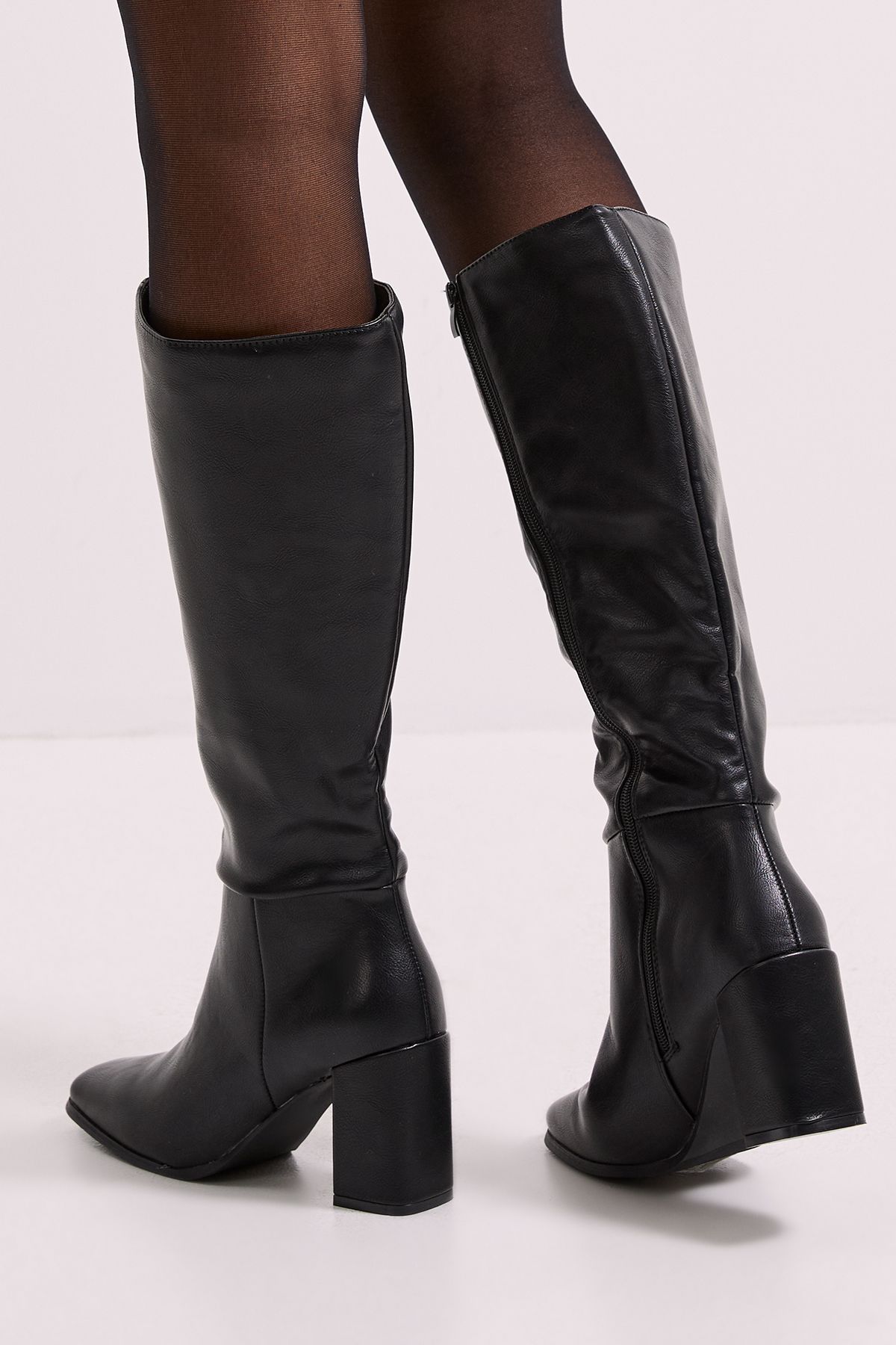 Dorothy Perkins Wide Fit Kristen Faux Leather Square Toe High Heel Knee Boots Black image 4