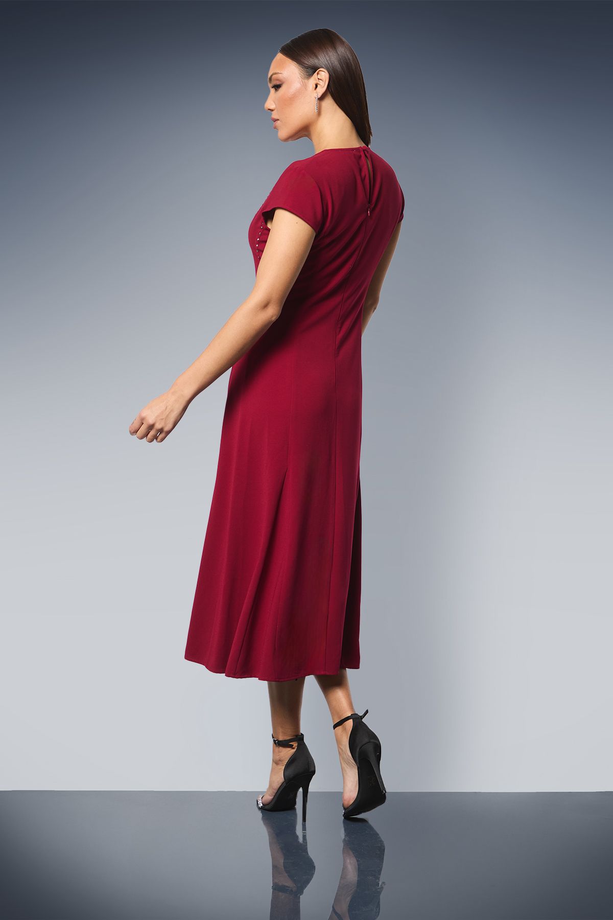 Principles Studded Fit & Flare Crepe Midi Dress Berry image 3