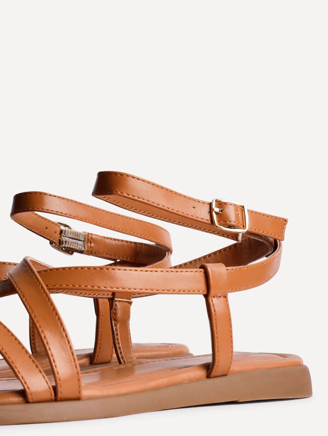 Linzi Valor Tan Faux Leather Strappy Flat Sandals image 5