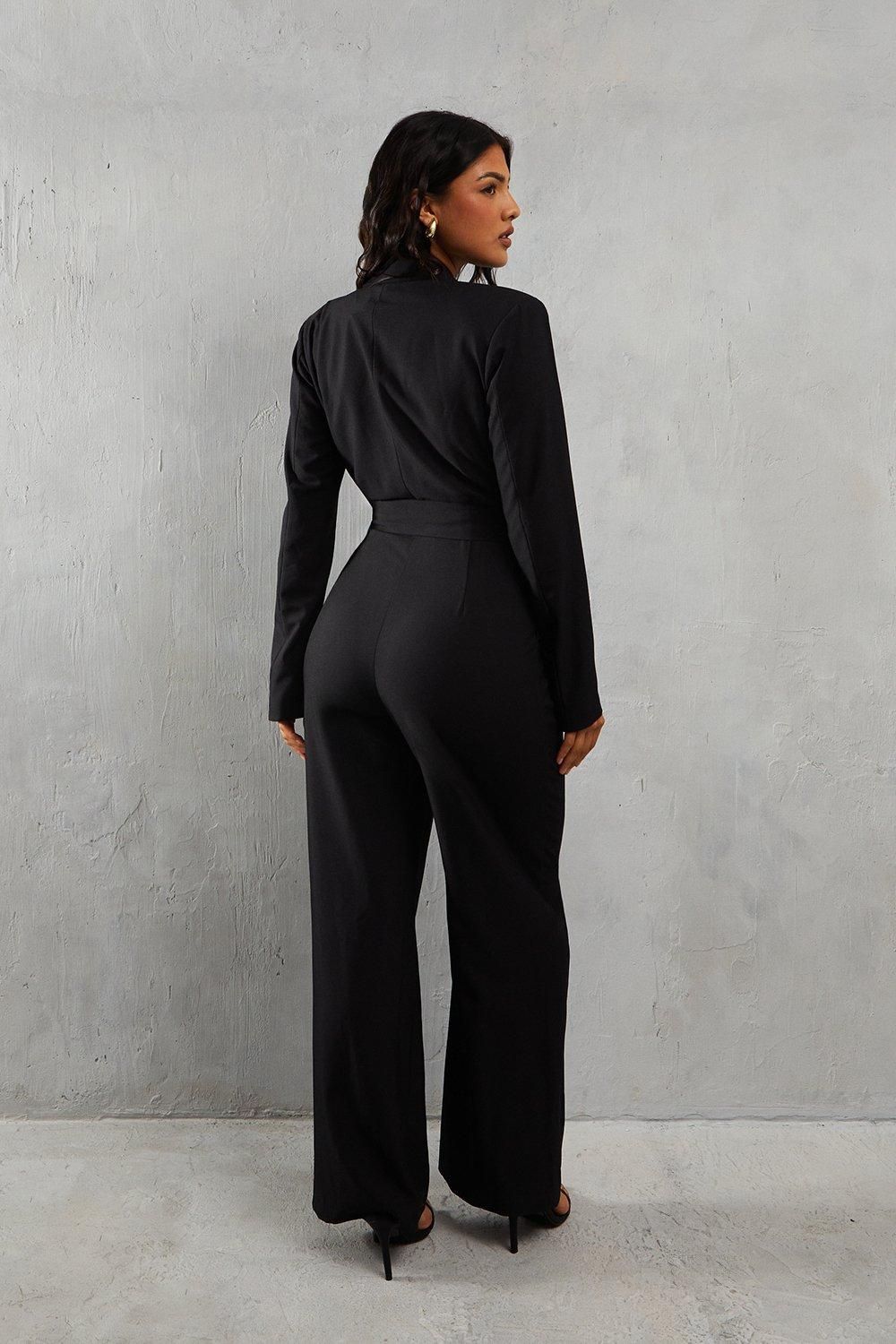 MissPap Tailored Long Sleeve Straight Leg Jumpsuit Black image 3