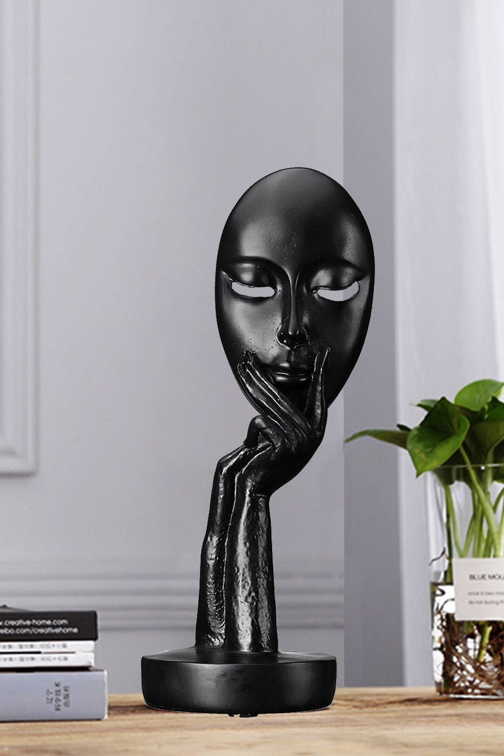 Living and Home 10cm Dia x 29cm H Abstract Art Meditation Sculpture Resin Mask Ornaments image 2