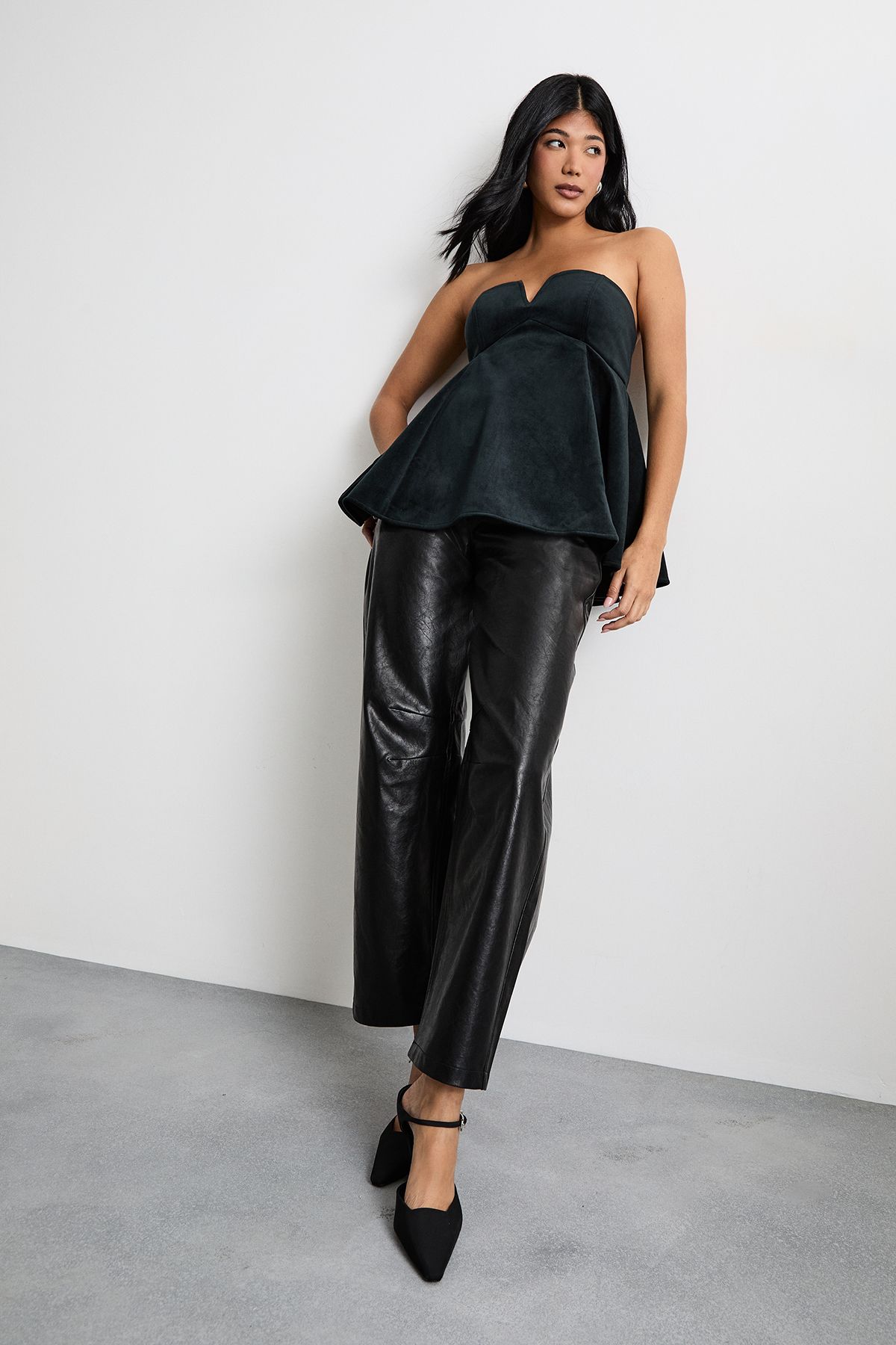 Warehouse Bonded Velvet Tailored Bustier Top Black