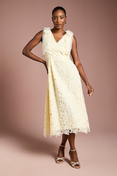 Coast Shoulder Organza Lace Midi Dress Lemon
