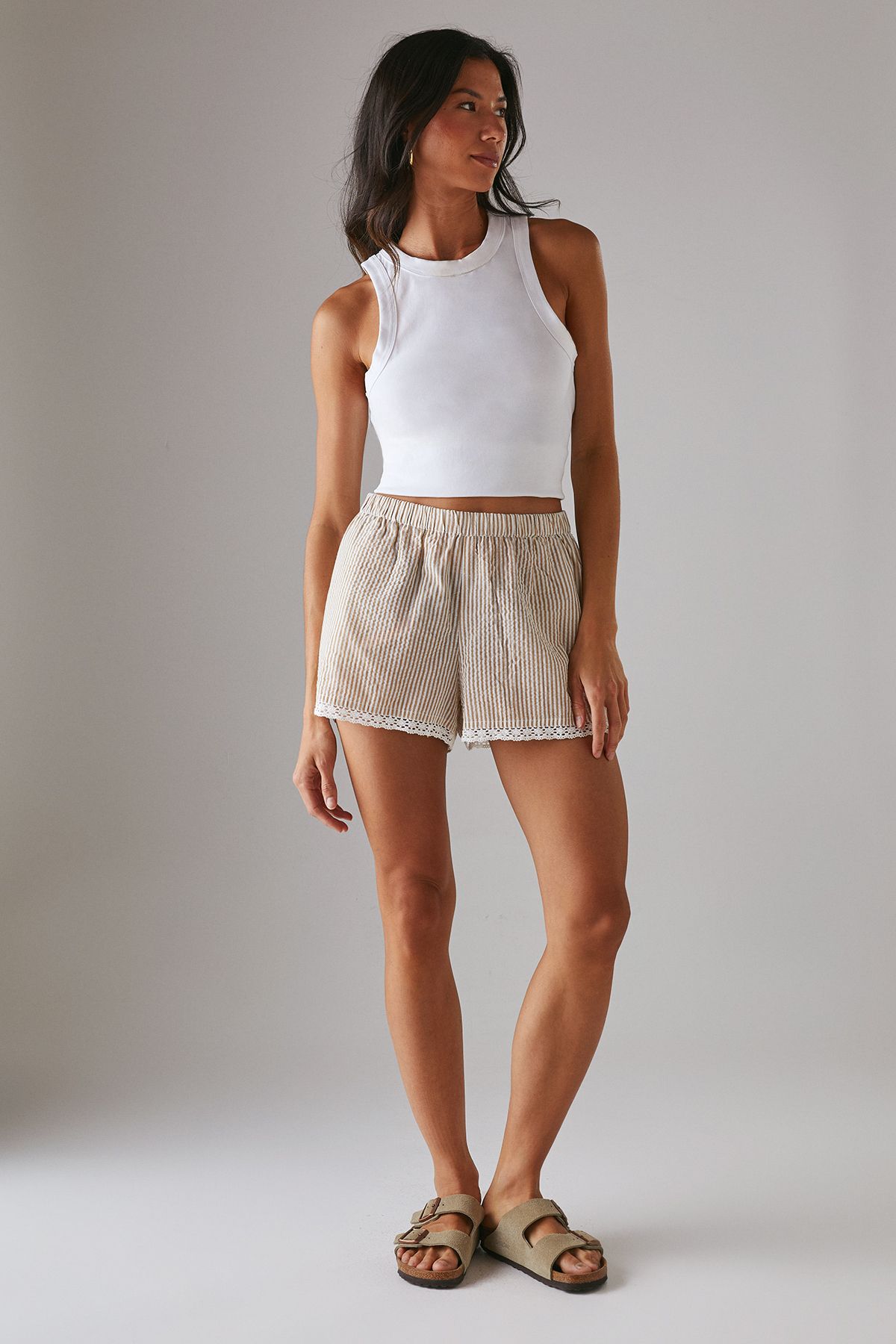 Warehouse Seersucker Stripe Frill Pyjama Shorts Multi image 4