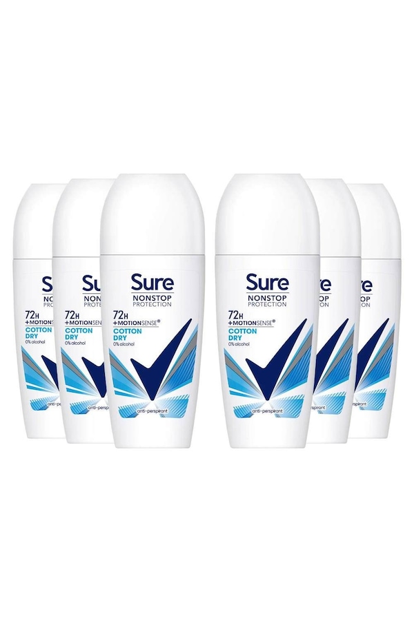 Sure Women Motion Sense 'Deodorant Roll-on' 72H Nonstop, Cotton Dry, 6x50ml