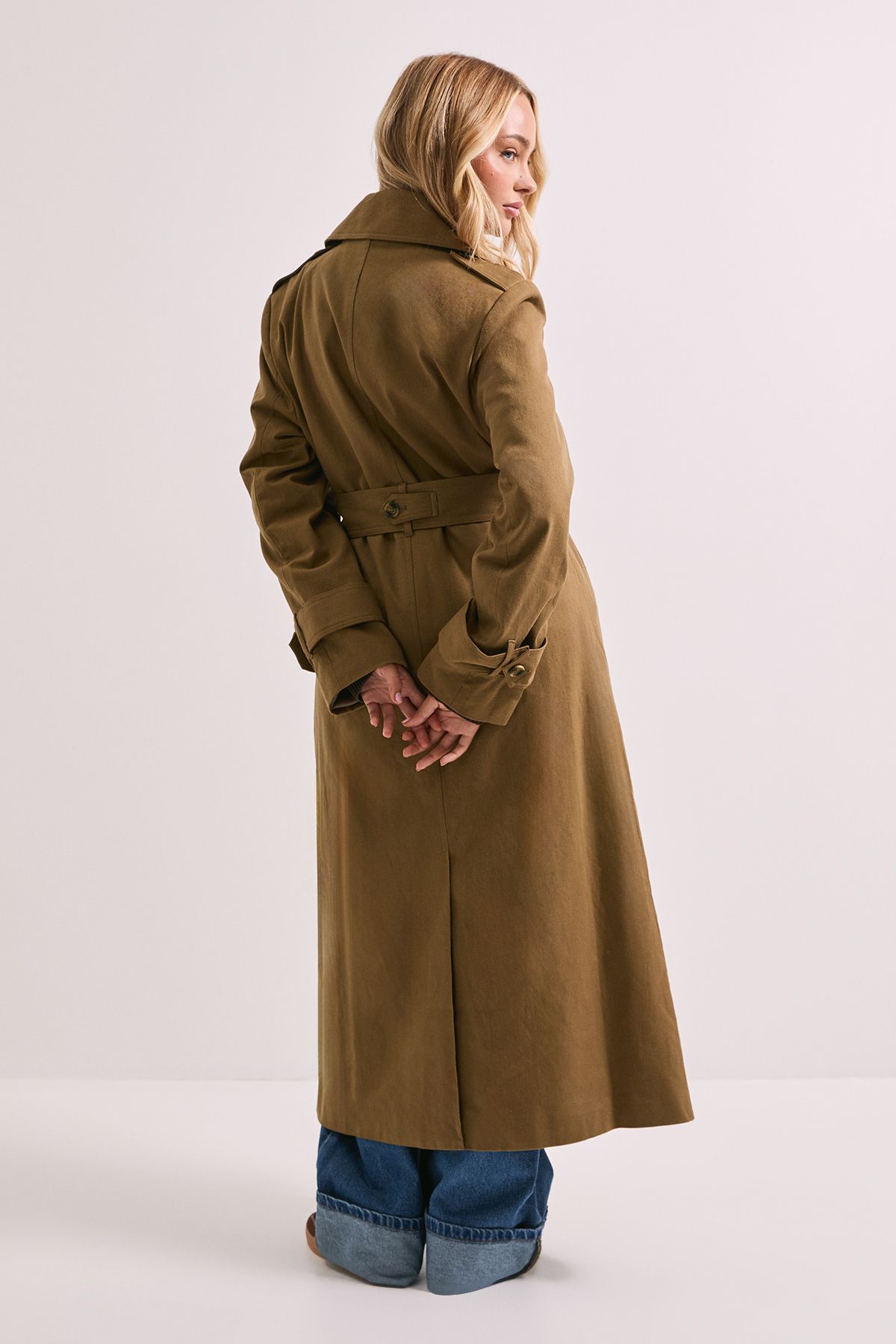 Dorothy Perkins Cuff Detail Belted Coat Khaki image 3