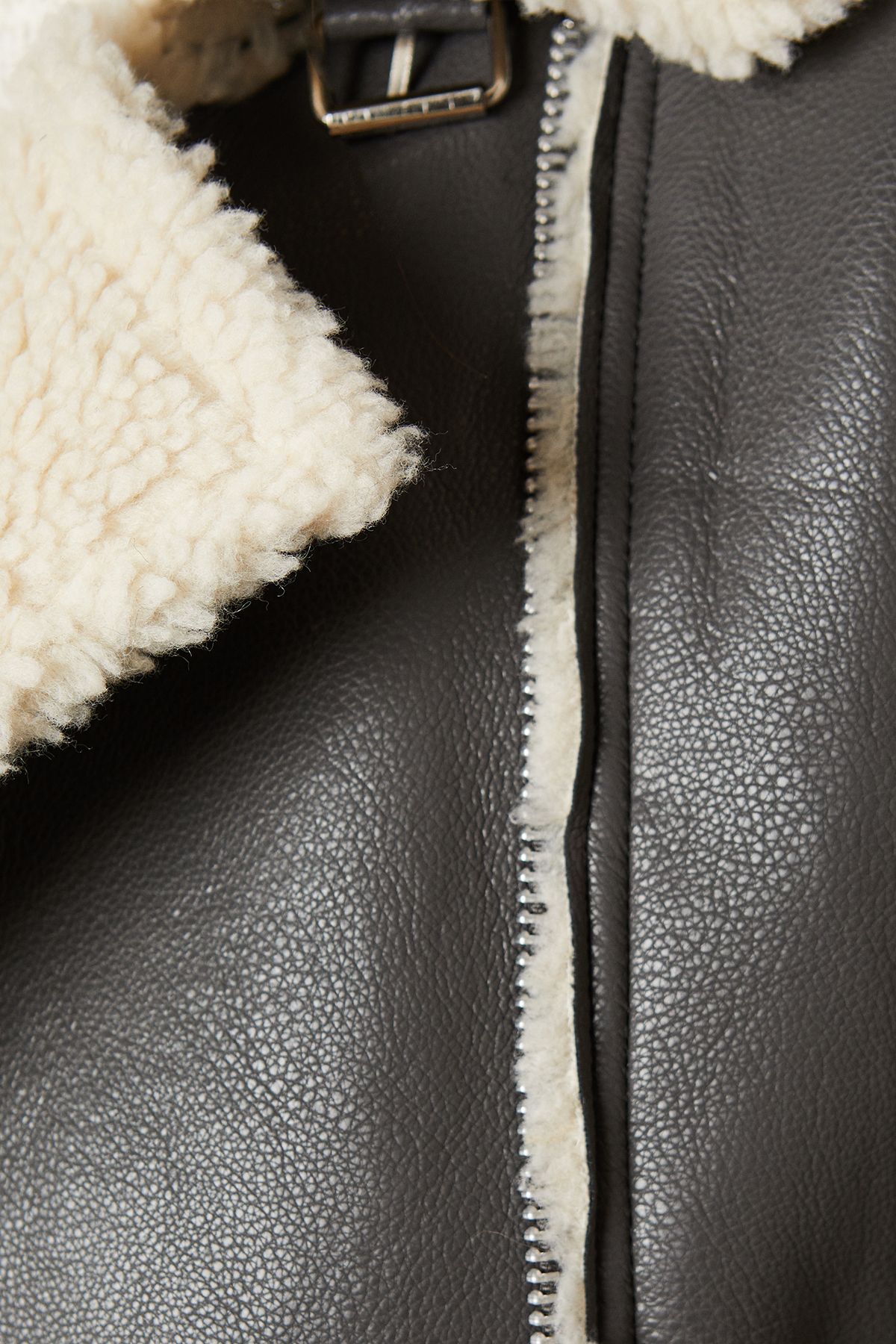 Oasis PU Borg Detail Collared Zip Jacket Grey image 5