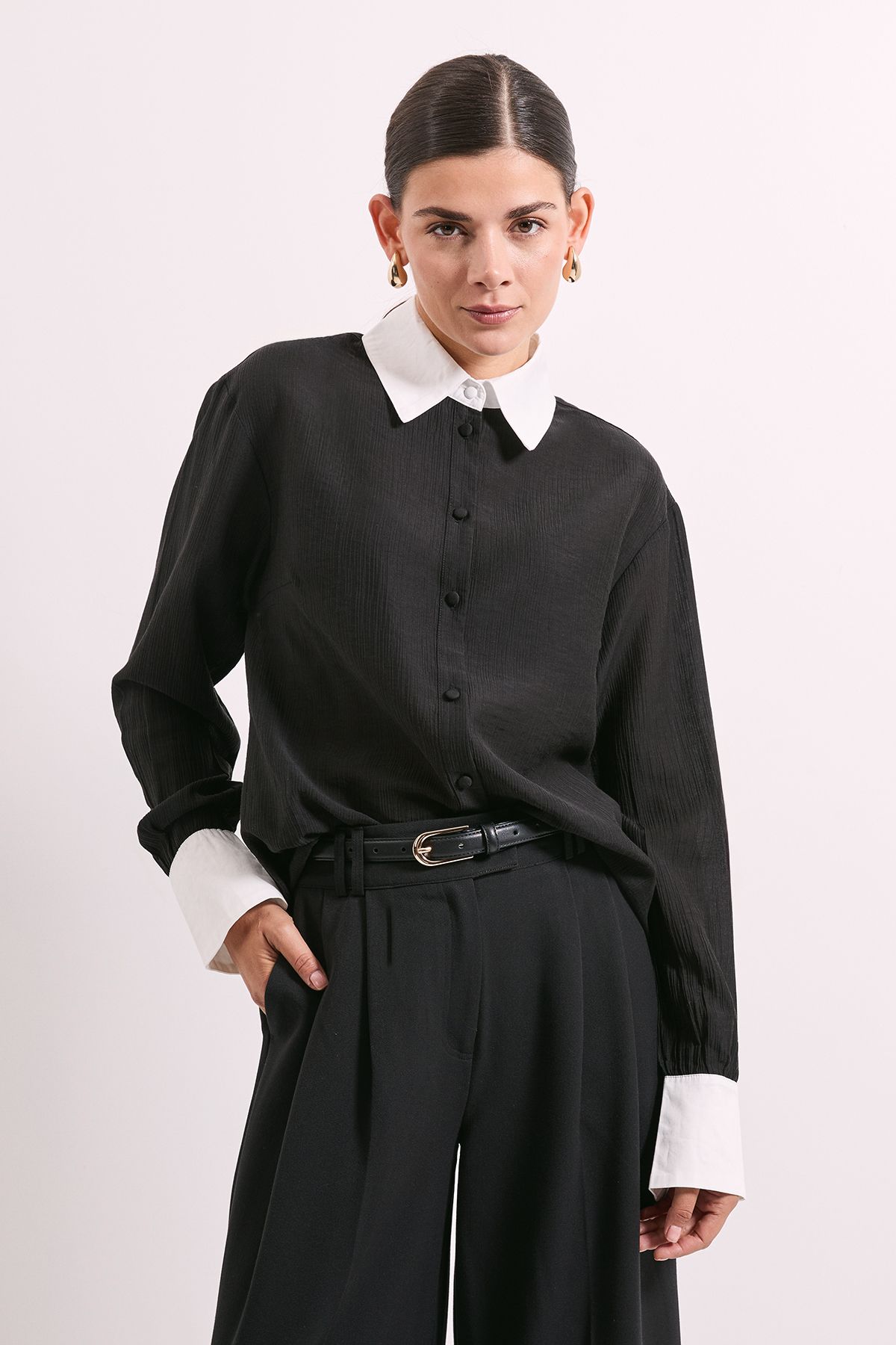 Principles Black Contrast Detail Sheer Shirt Black image 2