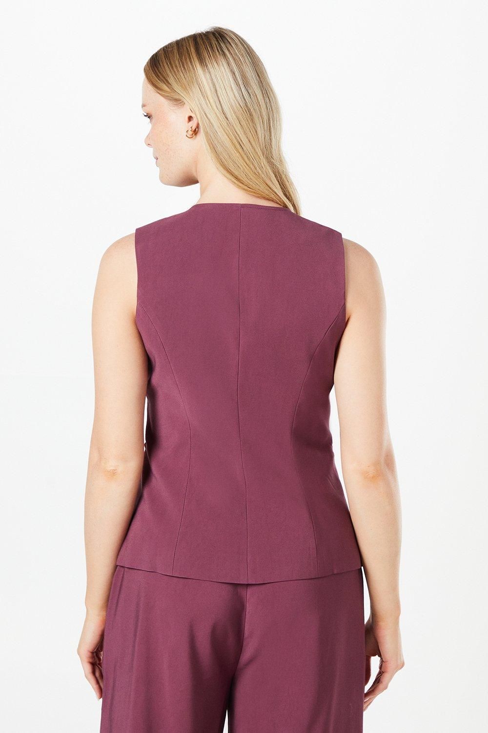 Oasis High Neck Tailored Linen Waistcoat Plum image 3