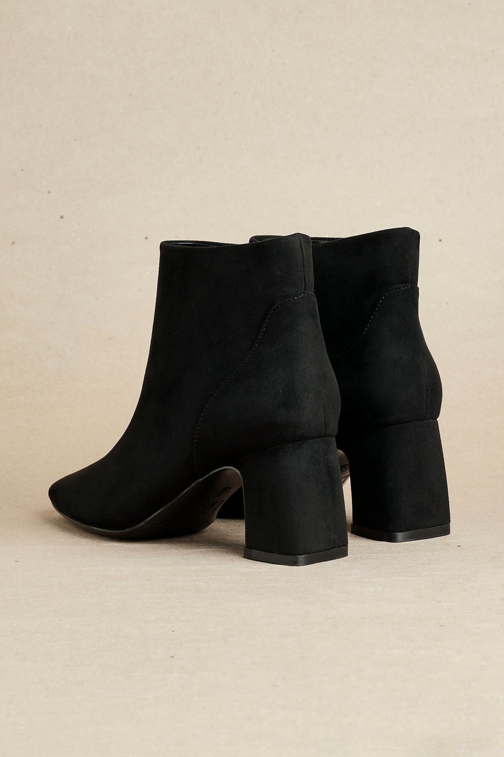 Linzi Cove Black Faux Suede Soft Square Toe Block Heel Ankle Boot image 6