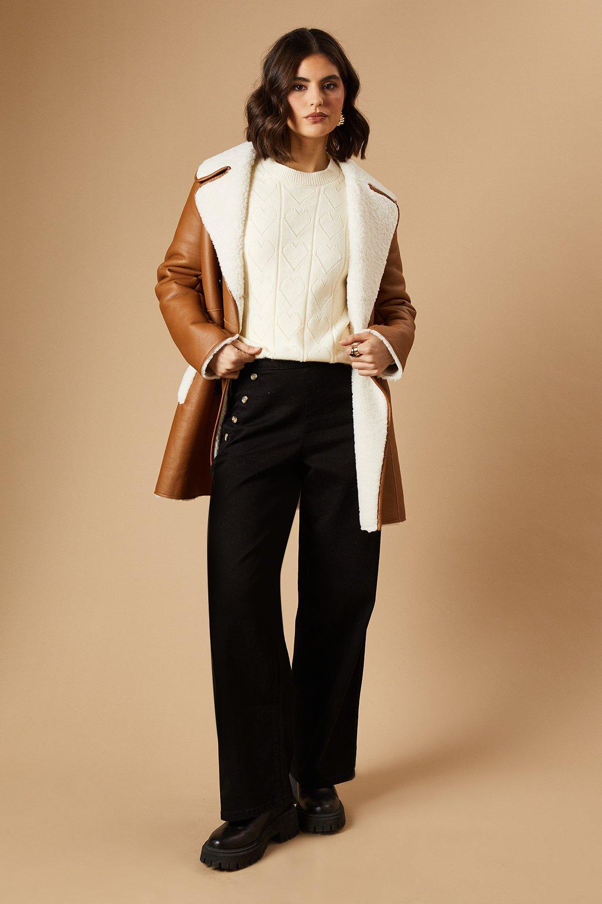 Oasis Heart Pointelle Crew Neck Jumper Cream image 2