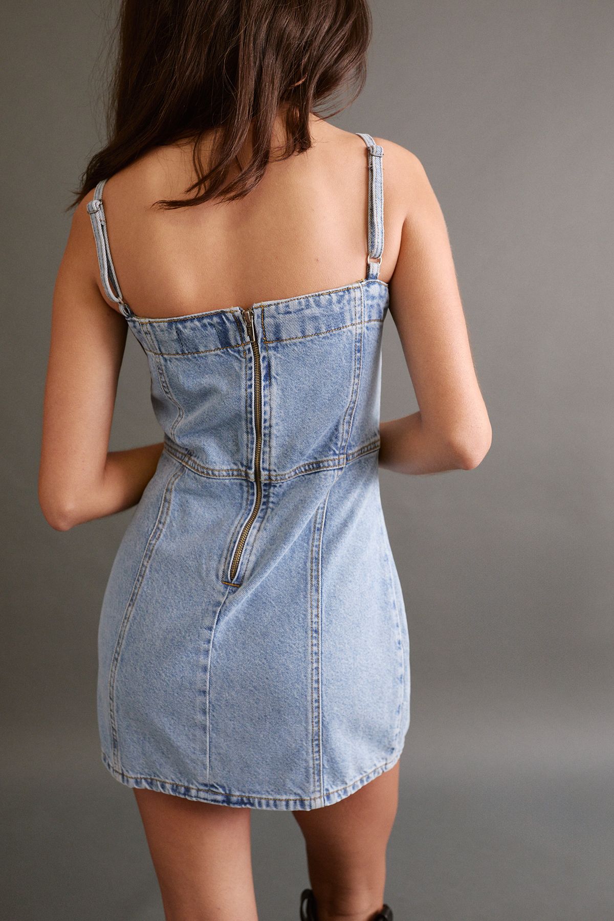NastyGal The Denim Strappy Mini Dress Vintage Wash image 4