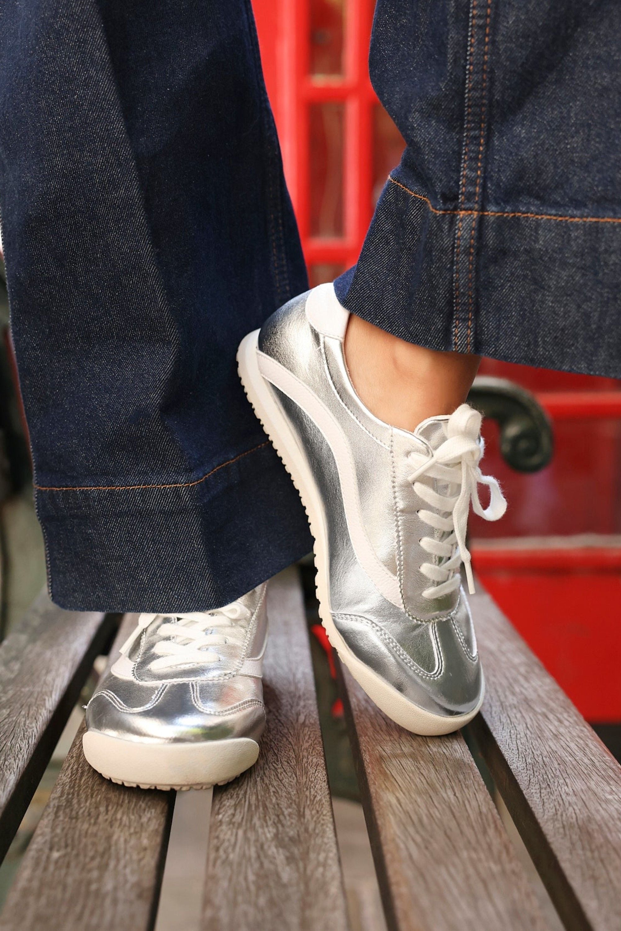 Linzi Flash Silver Retro Style Trainers image 2