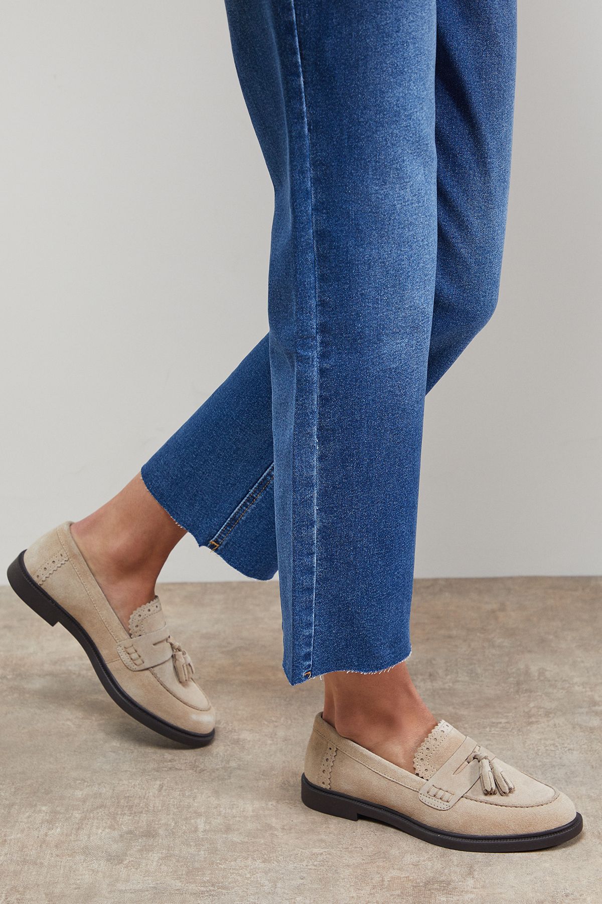 Oasis Bunny Suede Brogue Detail Tassel Loafers Beige image 2