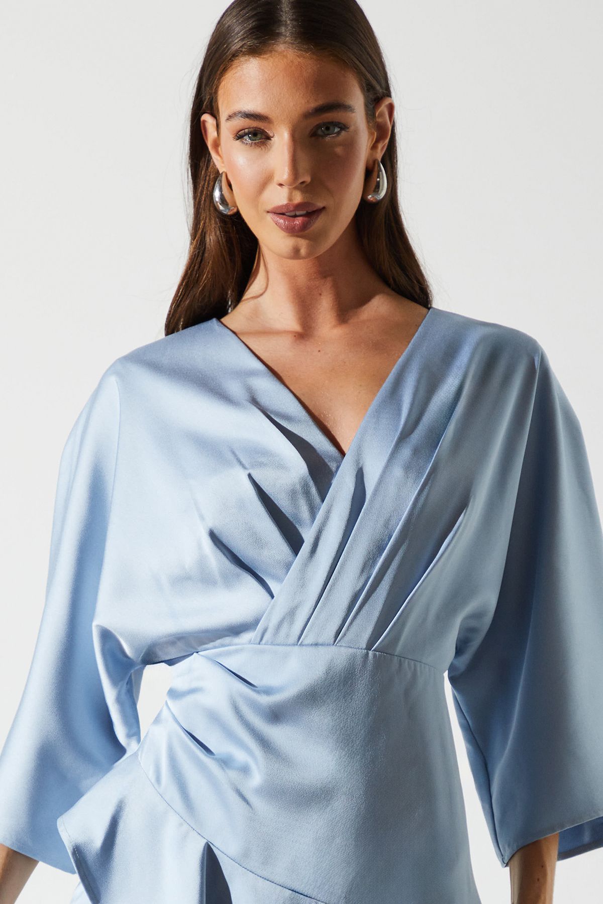 Coast Satin Back Crepe Ruffle Wrap Midi Dress Dusty Blue image 4