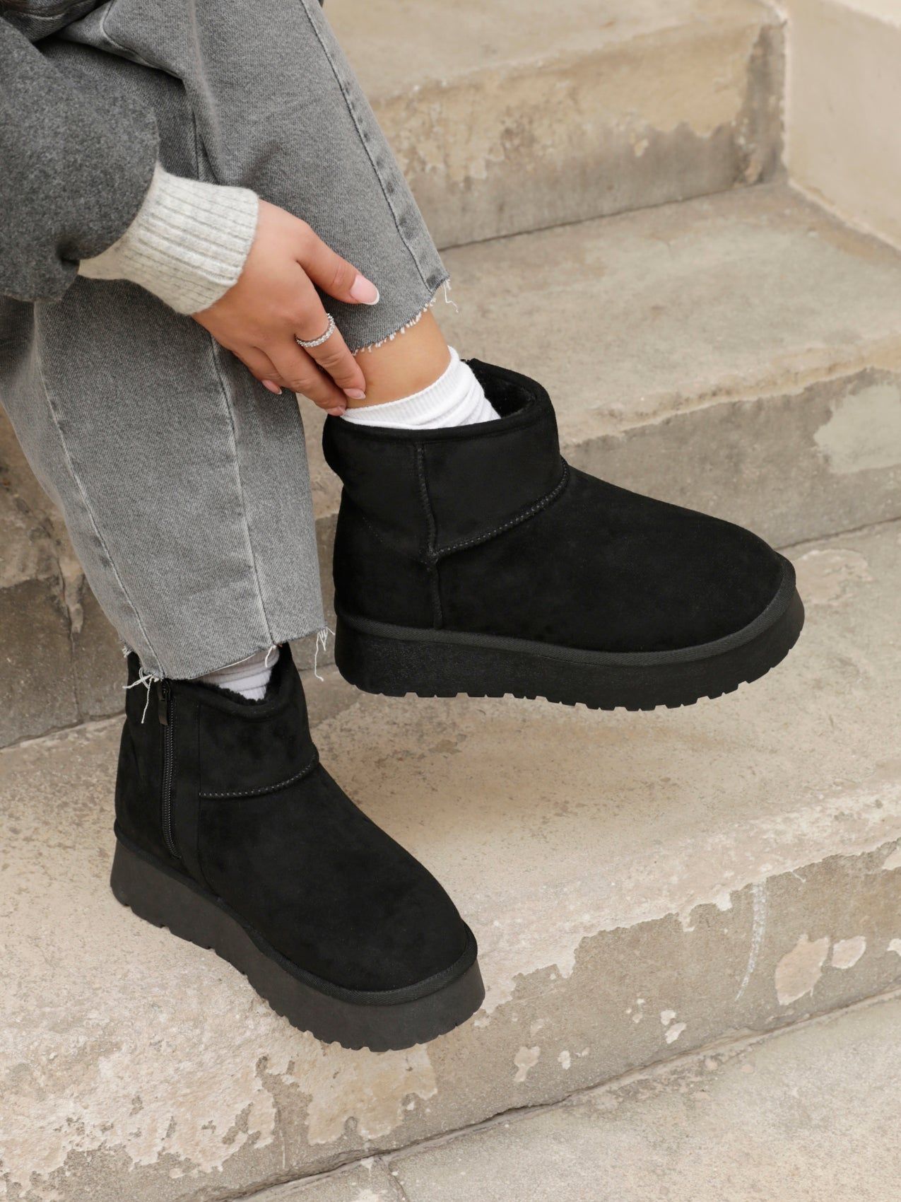 Linzi Cammie Black Faux Suede Platform Ankle Boot image 6