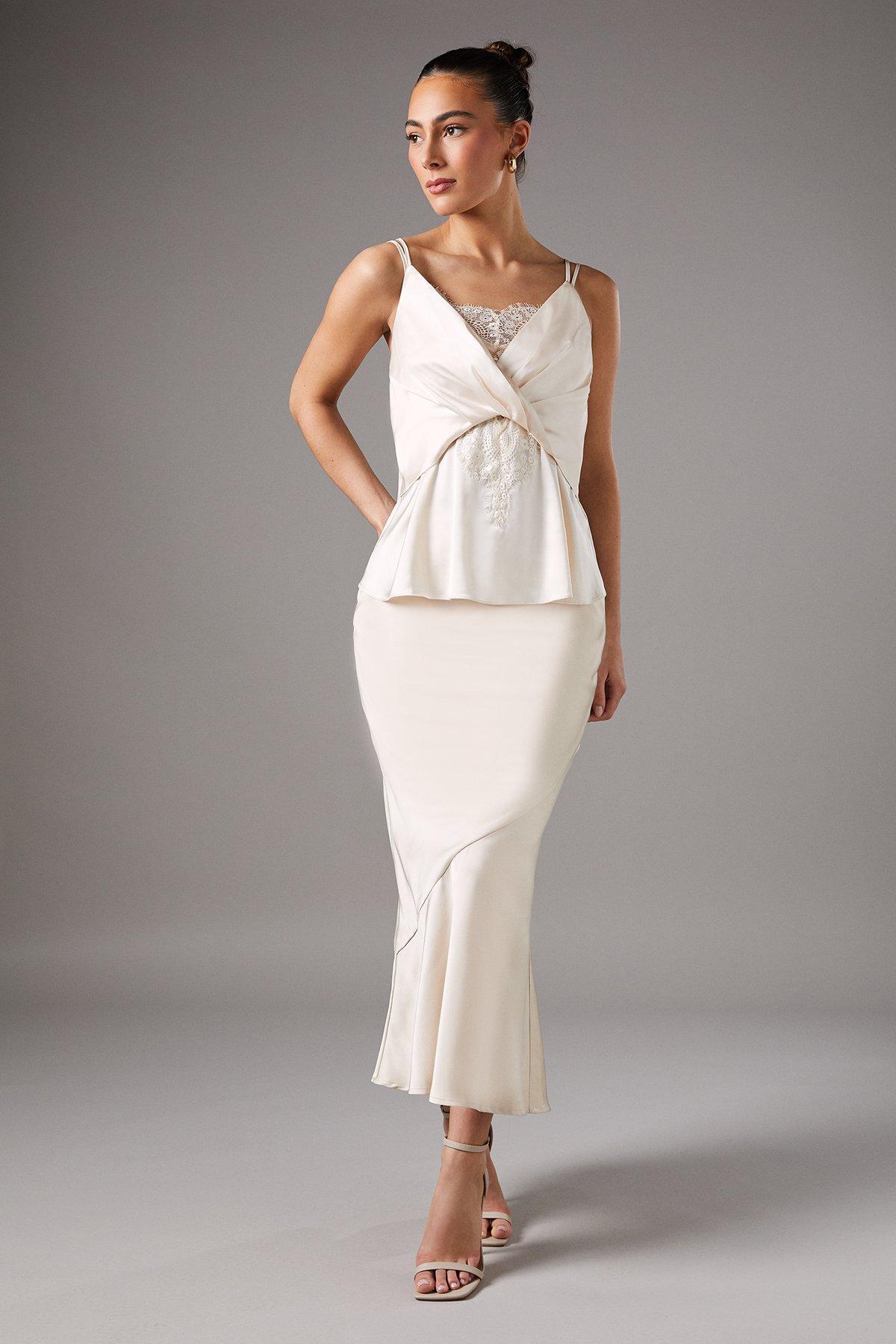 Coast Lace Insert Wrap Front Satin Vest Ivory image 1