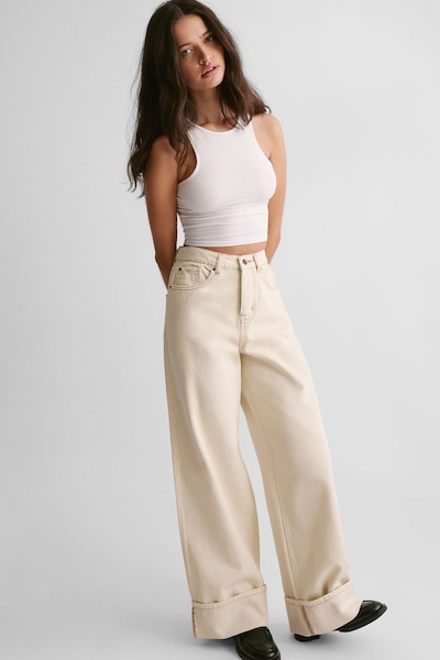 NastyGal The Denim Turn Up Jeans Ecru