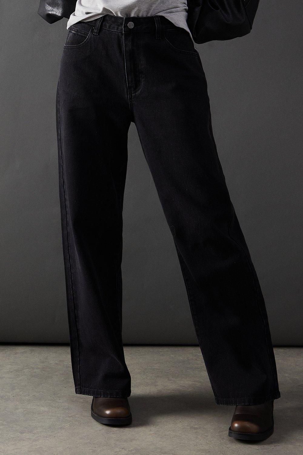 Warehouse Low Rise Denim Dad Jean Washed Black image 1