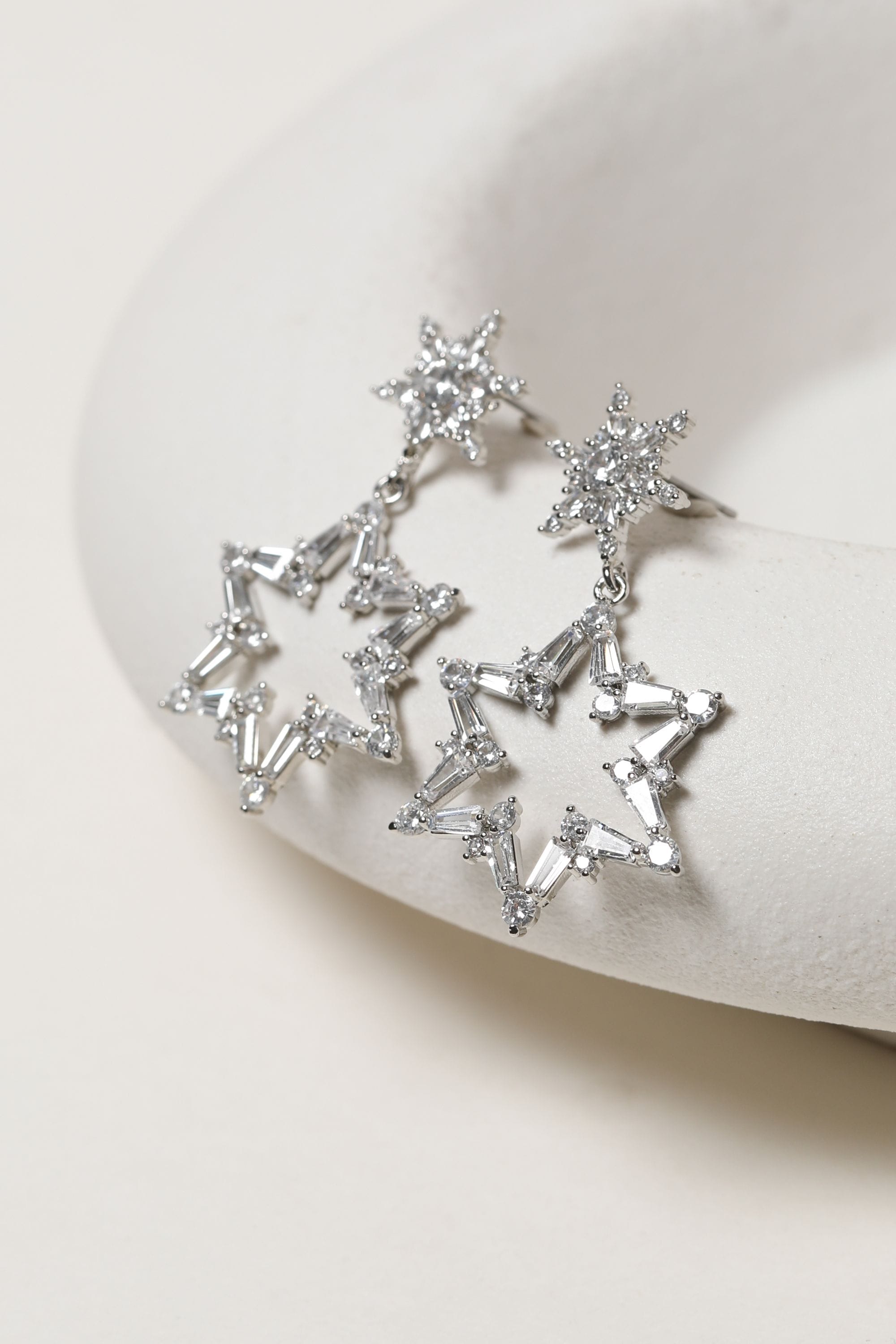 Mood Silver Crystal Star Drop Earrings image 2