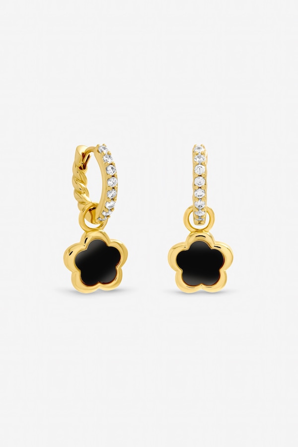 Inicio Gold Plated and Jet Flower Earrings - Gift Pouch