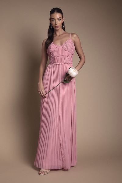 Oasis Oasis By Coast Strappy Pleated Bridesmaid Dress With Ruffle Detail Rose