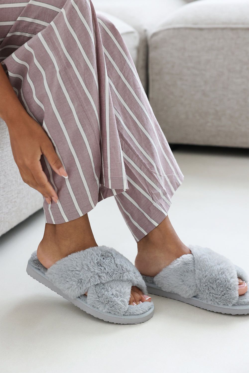 Where's That From 'Denise' Faux Fur Fluffy Crossover Slippers image 1