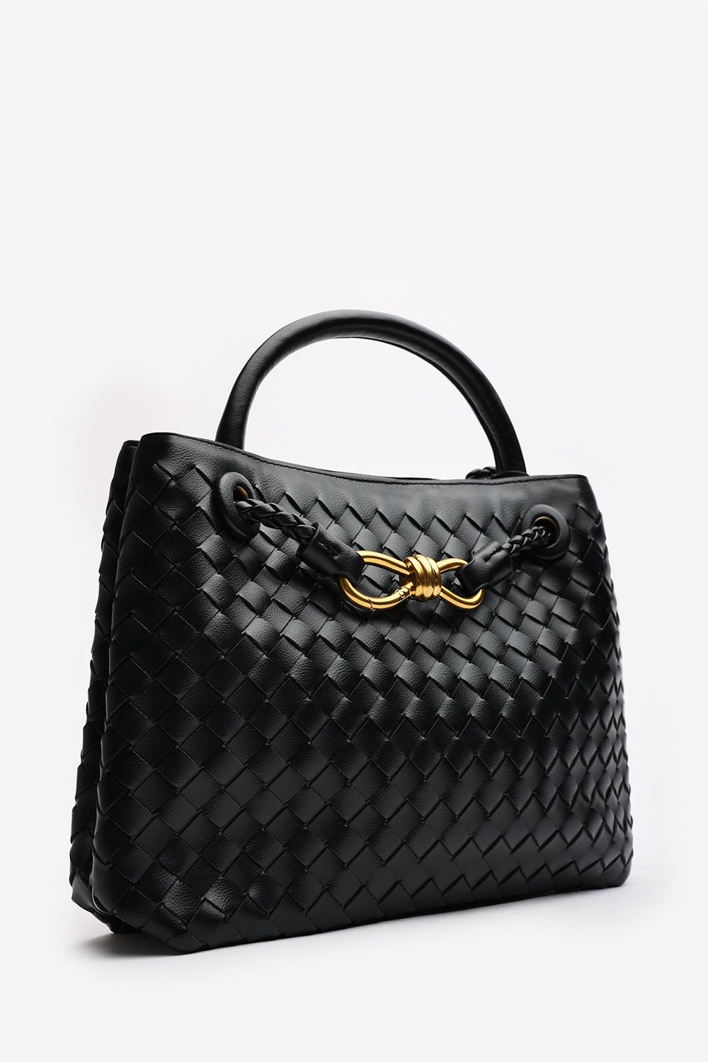 Where's That From 'Luna' Woven Leather Tote Bag With Gold Detail image 3