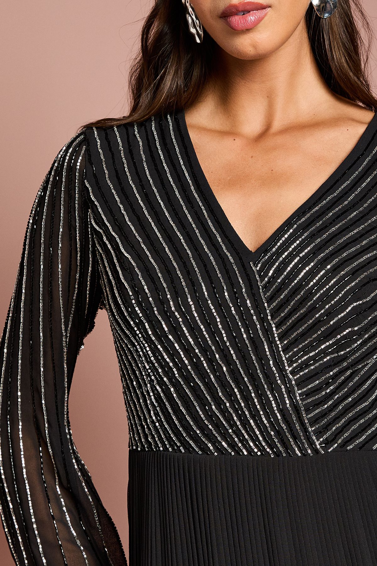 Coast Embellished Wrap Bodice Midi Dress With Pleated Skirt Black image 5