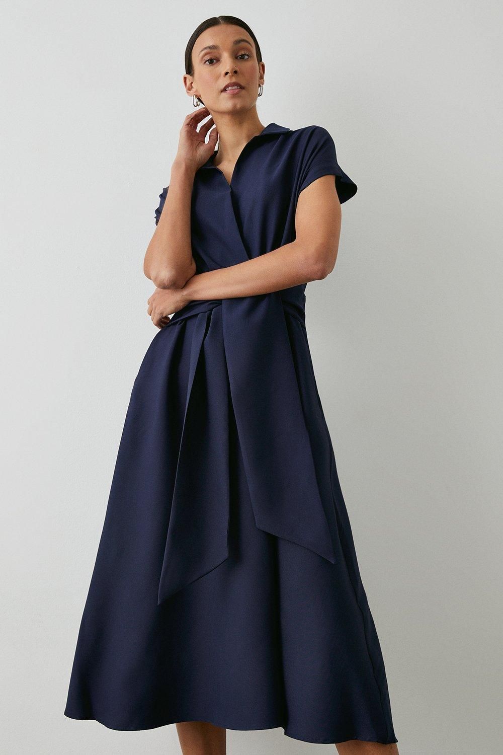 Principles Front Tie Shirt Midi Dress Navy image 3