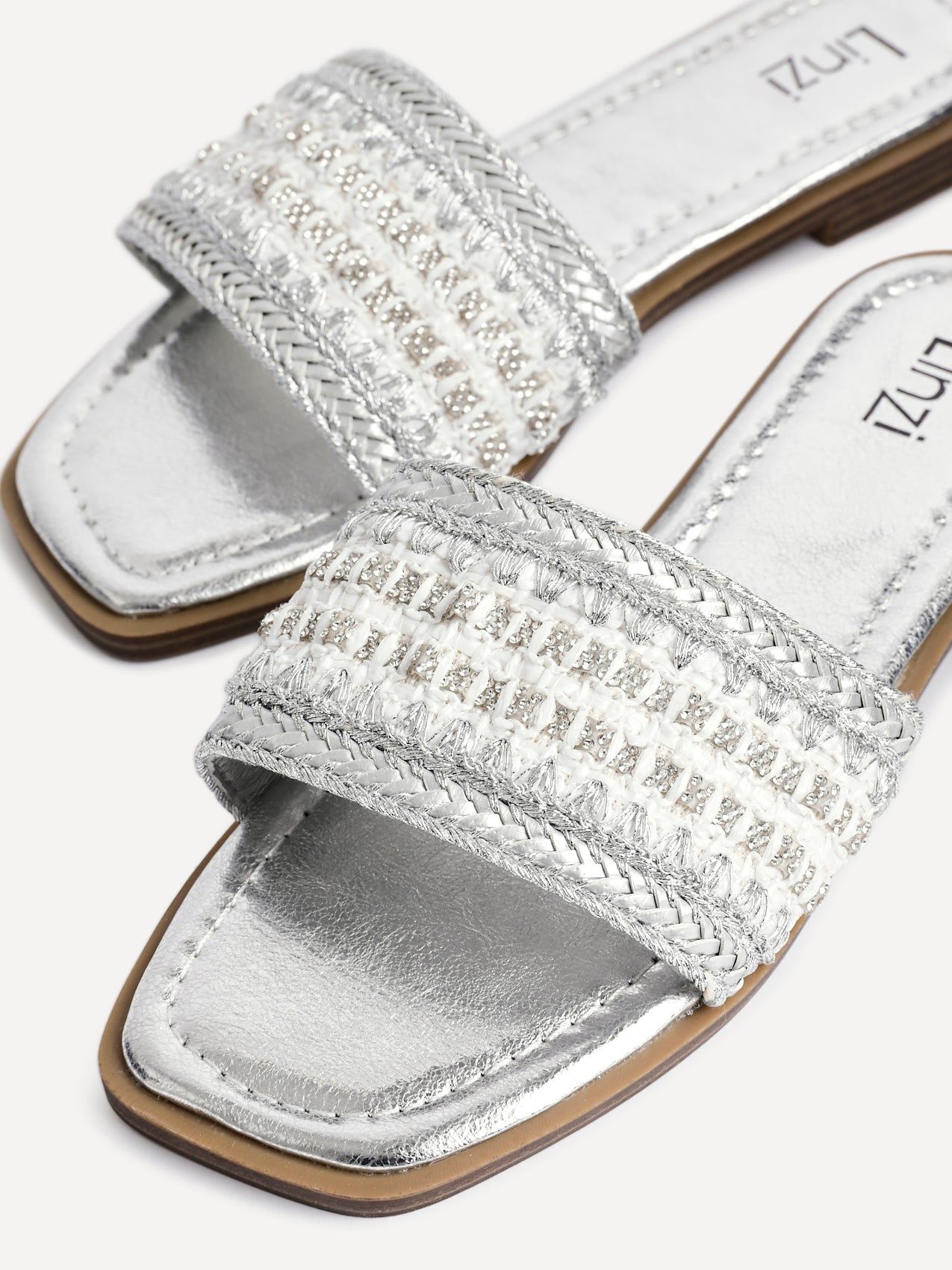 Linzi Fernanda Silver Embellished Slip On Sandals image 5