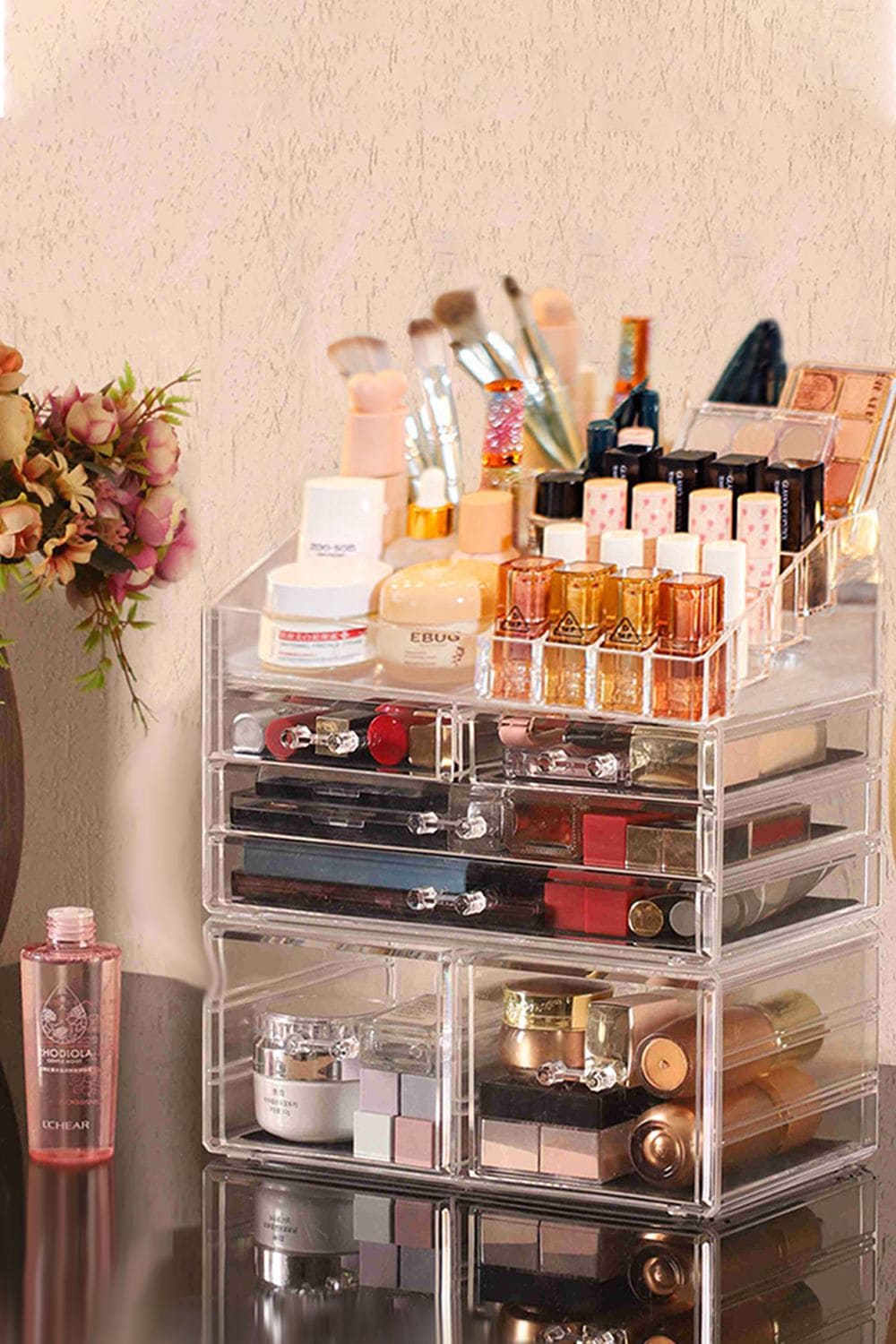 Living and Home Clear Dustproof Makeup Storage Organizer Drawers Large Skin Care Cosmetic Display Cases for Bathroom Stackable Storage Box image 2