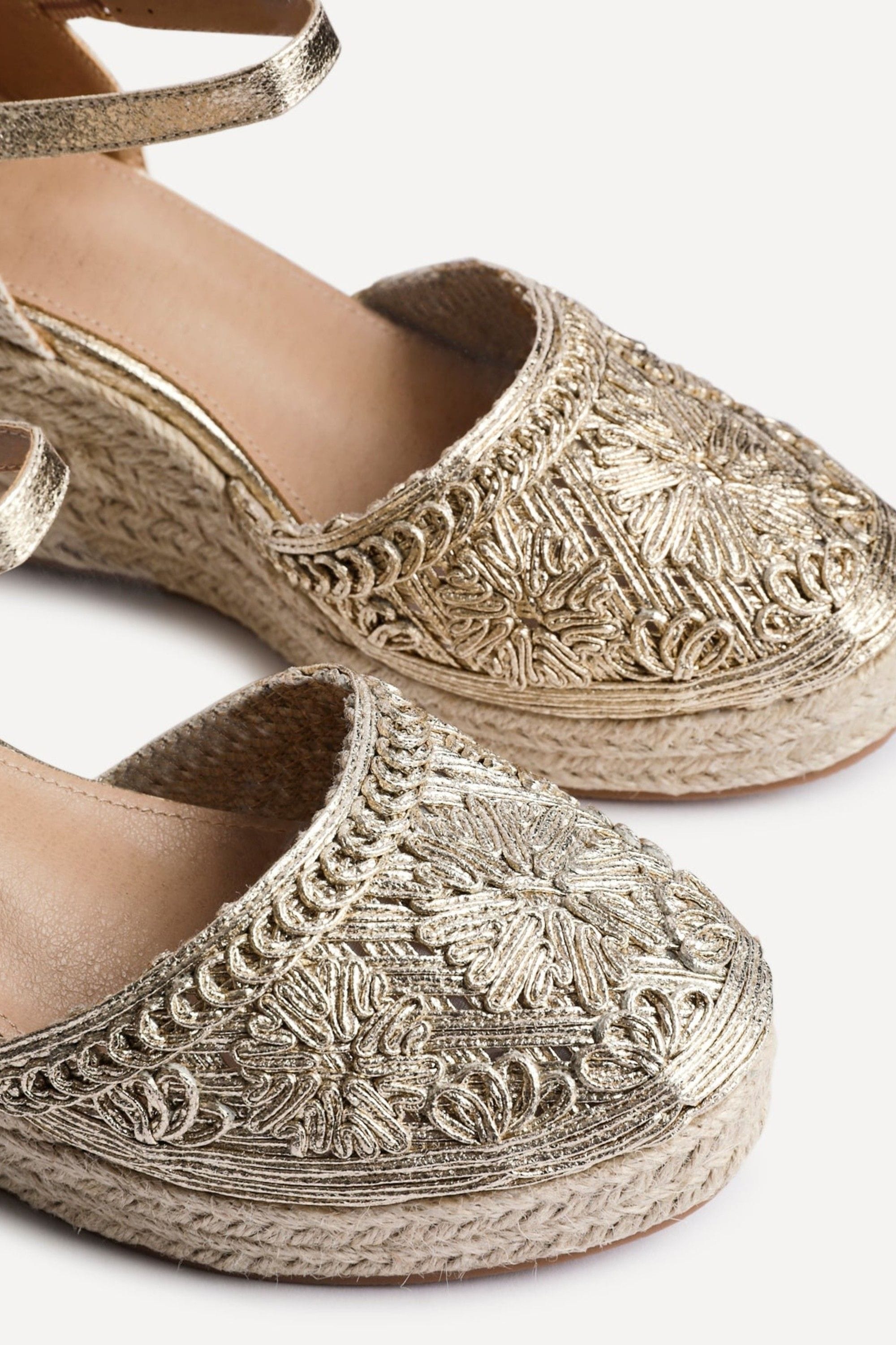 Linzi Mystic Gold Embroidered Closed-Toe Espadrille Wedge image 5