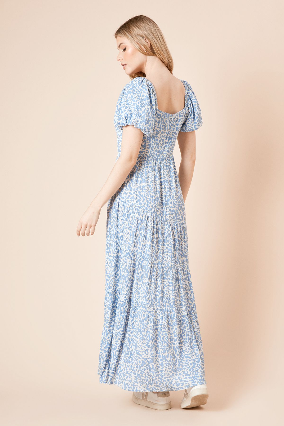 Dorothy Perkins Blue Tiered Puff Sleeve Twist Front Maxi Dress Blue image 4