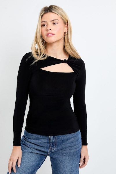 Dorothy Perkins Cut Out Detail Jersey Long Sleeve Slinky Top Black