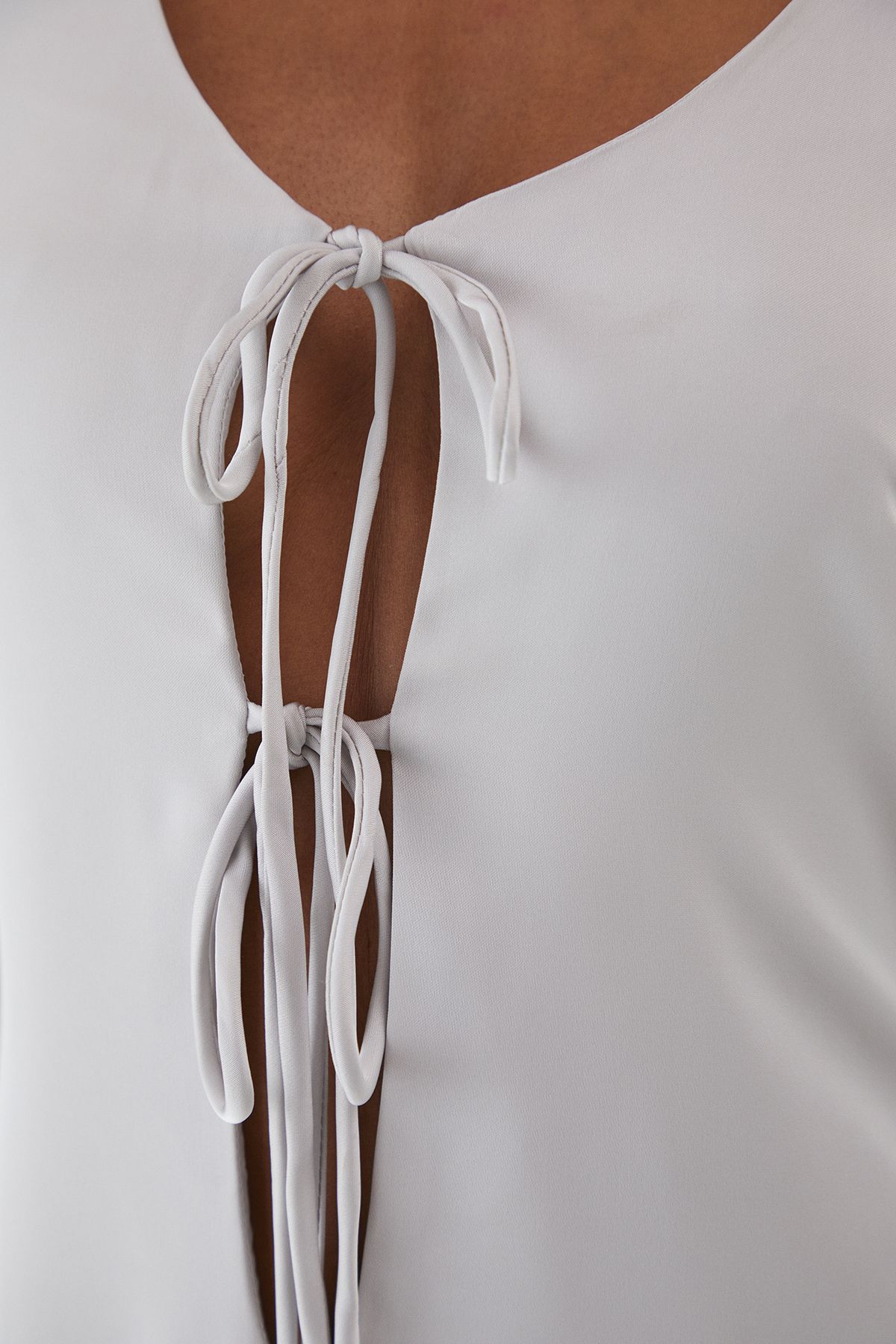 MissPap Premium Satin Tie Front Long Sleeve Maxi Dress Silver image 5