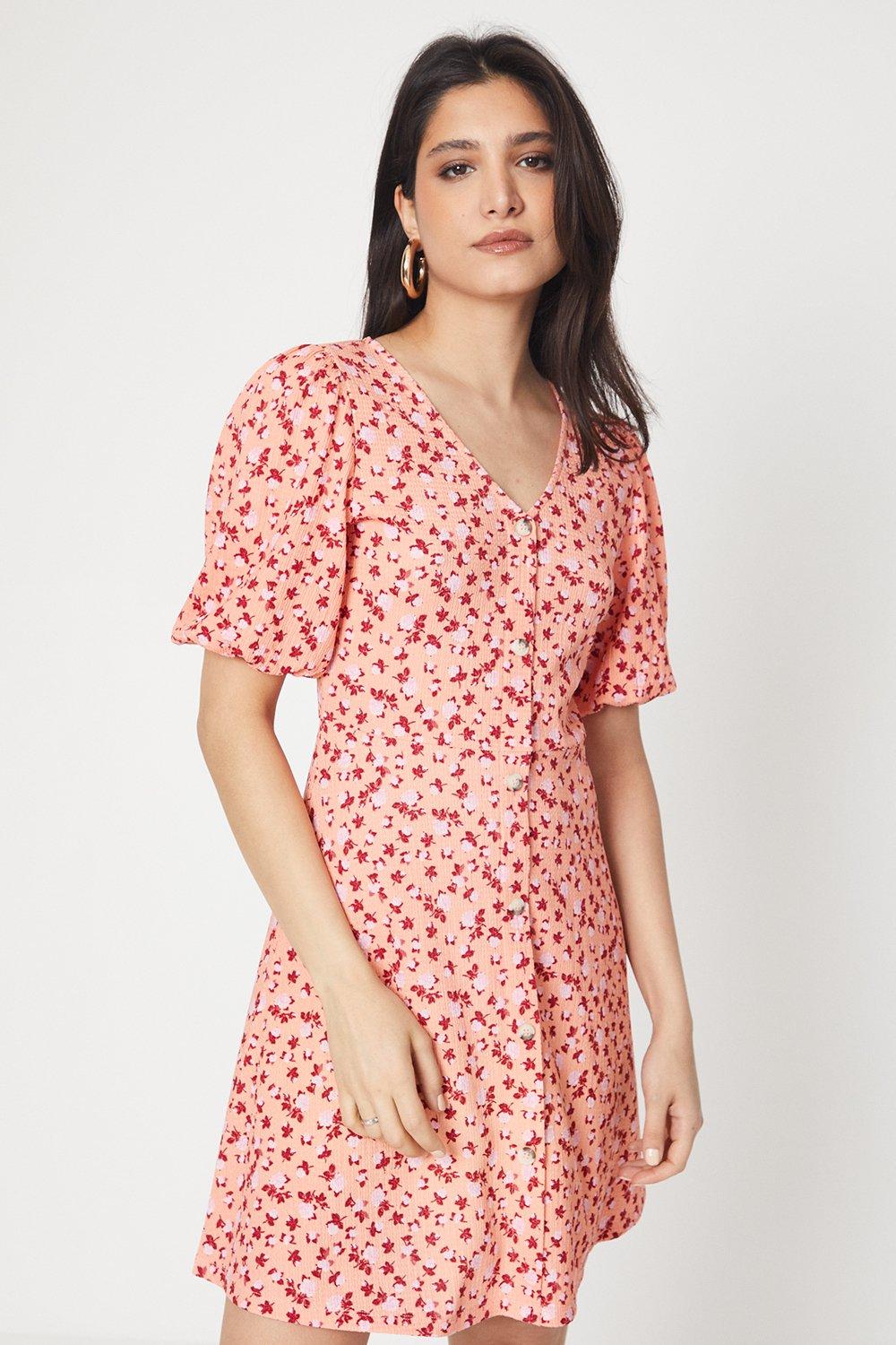 Dorothy Perkins Ditsy V Neck Button Through Mini Dress Pink image 1