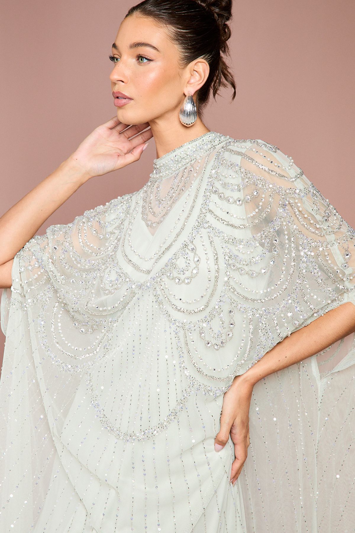 Coast Heavily Embellished Chiffon Midi Dress Sage image 4