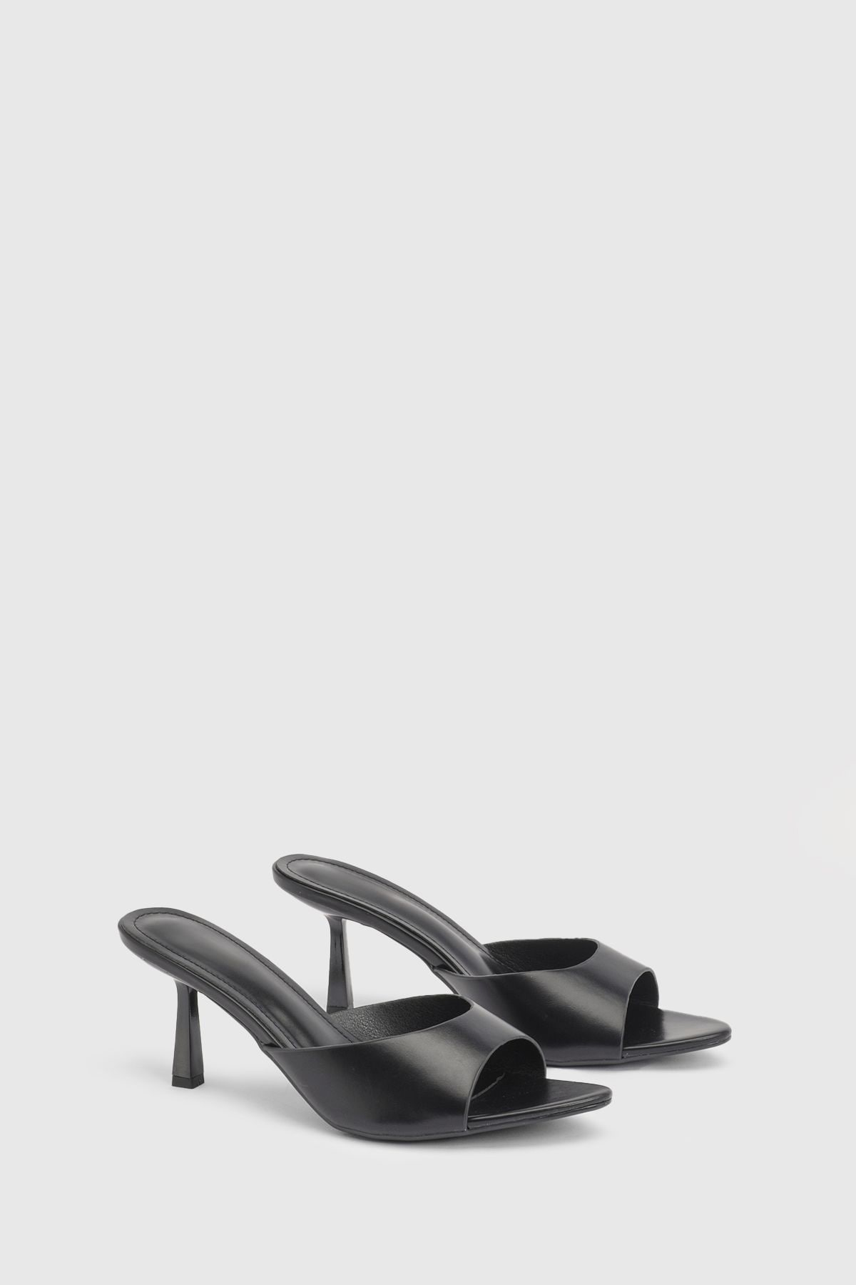 MissPap Faux Leather Open Toe Heeled Mules Black